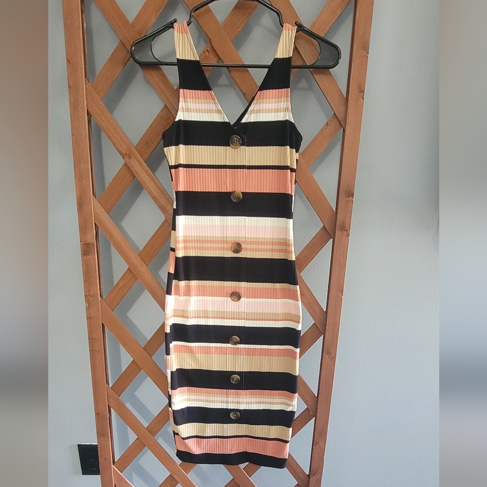 Striped Button-Accent Skirt